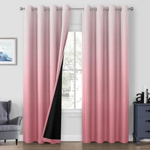 Vista 10 de HOMEIDEAS Cortinas negras 100% opacas degradadas, 52 pulgadas de ancho x 63 Negro
