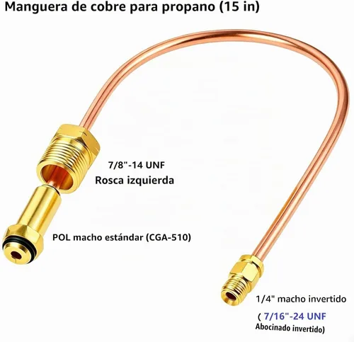 Vista 6 de 15" Copper Pigtail Hose POL x 1/4 Inverted Flare