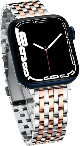 Vista 18 de Correa de reloj de siete eslabones para Apple Watch Series 11, 10, 9, 8, 7, 6, 5, 4, 3, 2, 1 y SE 3/2/1 para mujer, elegante correa de metal de Oro