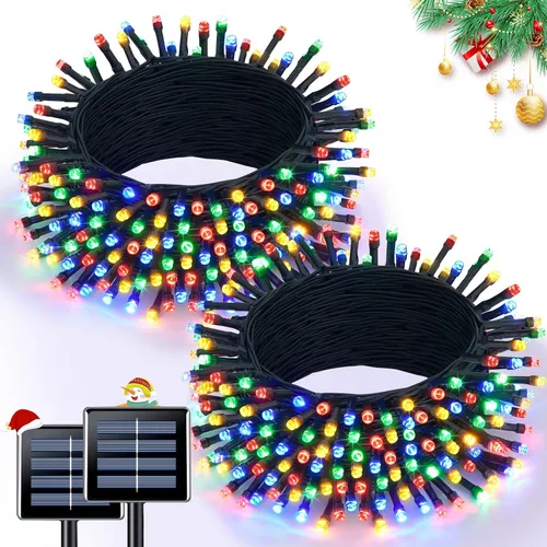Vista 14 de JMEXSUSS - Paquete de 2, luces solares de Navidad cálidas y multicolor para exteriores, cada una con 100 LED, 10 metros, luces solares impermeables