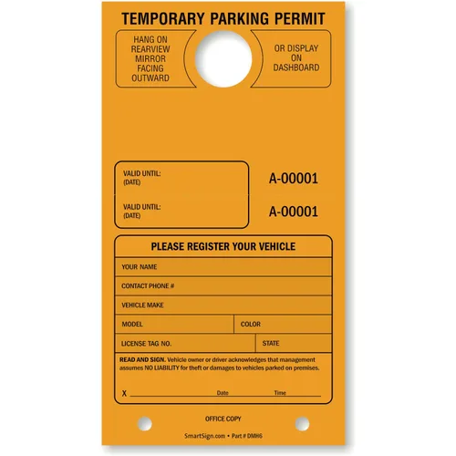 Vista 10 de SmartSign Etiqueta colgante de espejo "Permiso de estacionamiento temporal" Paquete de 50 Verde fluorescente Cartulina de 7.75 x 4.25 pulgadas
