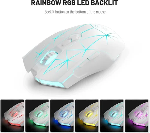 Vista 3 de AJ52PRO Ratón inalámbrico con cable Bluetooth para juegos con retroiluminación LED RGB ajustable 10000DPI ergonómico 7 botones programables