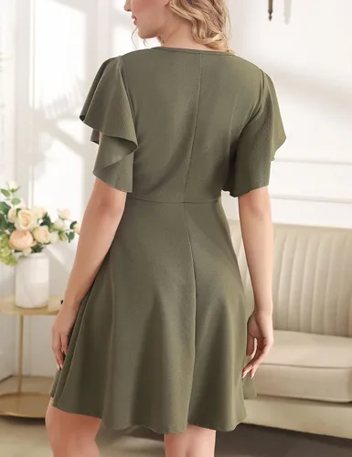 Vista 2 de Aphratti Vestido de verano fluido para mujer, lindo ajuste y acampanado, para cóctel, fiesta
