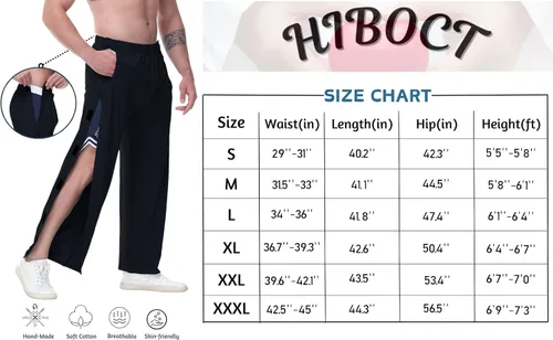 Vista 6 de HIBOCT Pantalones rasgados para hombre, ajuste holgado, pantalones de calentamiento para hombre, pantalones deportivos con parte inferior abierta