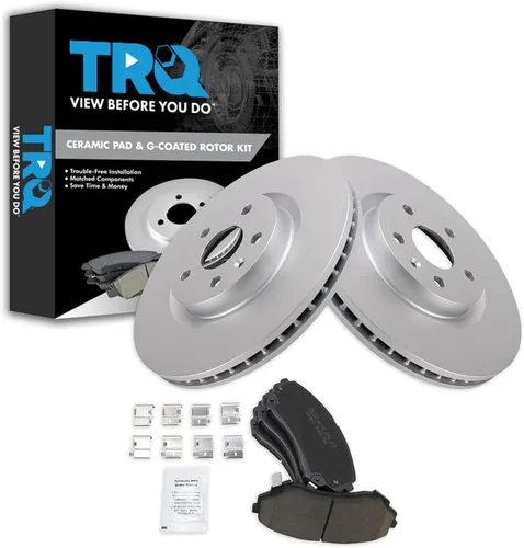 Vista 50 de TRQ Juego de pastillas de freno delantero y rotores con revestimiento de cerámica compatible con Jeep Compass Patriot 2017