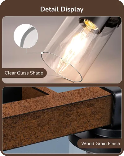 Vista 2 de EDISHINE - Apliques de pared de madera pintada de 2 luces, lámpara de tocador de granja Clear Glass Shade, Up & Down Mounting Optional, E26 Base