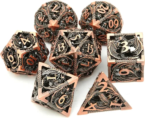 Vista 3 de Juego de dados de metal hueco poliédrico dragón volador 2 juegos para Calabozos y Dragones RPG MTG Juegos de mesa D&D Pathfinder Shadowrun