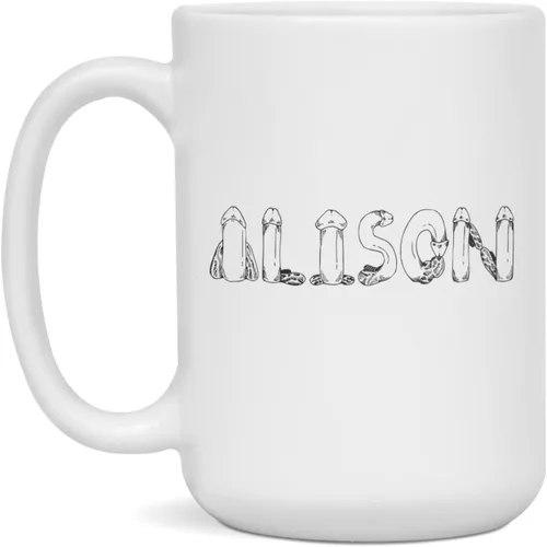 Vista 3 de Taza de café Penis Alison personalizada regalo de cumpleaños, 11 onzas, color blanco