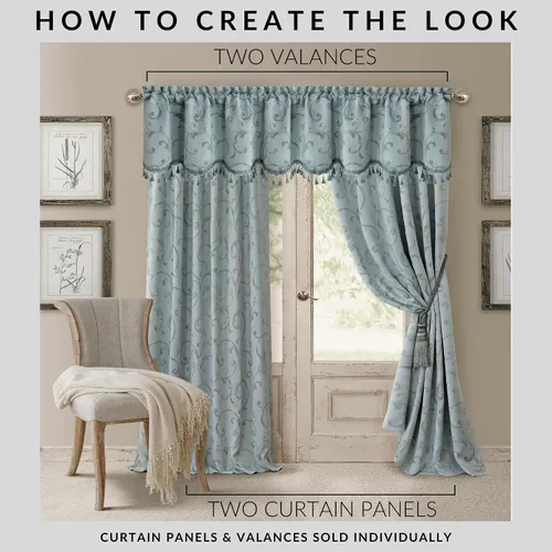 Vista 3 de Elrene Home Fashions Cenefa Opaca Mia Jacquard Scroll, 52" x 19" (1 Cenefa), Azul