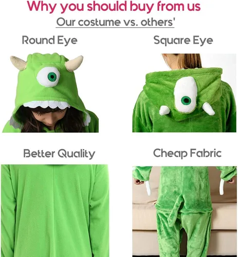 Vista 3 de Disfraz de Monster Inc Mike Wazowski para adultos para mujeres y hombres forro polar verde con licencia oficial de star wars silent one crew