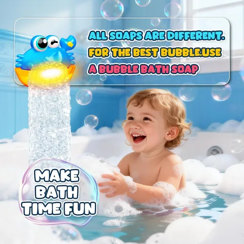 Vista 6 de Juguetes de baño para niños de 1 a 3 años, juguetes de baño para bebés que se iluminan, juguetes de baño para niños pequeños con burbujas