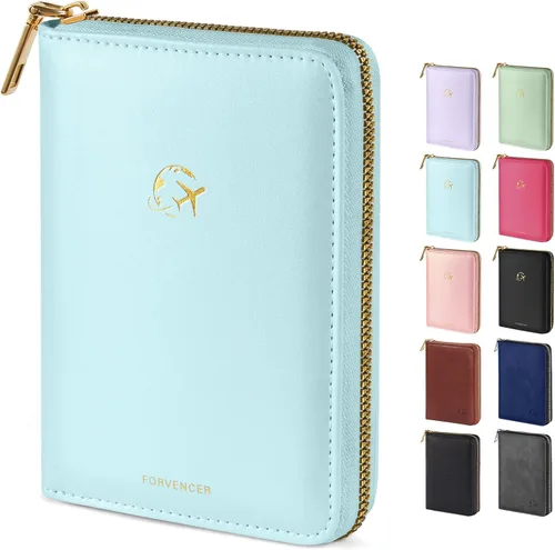 Vista 19 de Forvencer Funda para pasaporte con cierre de cremallera seguro, cartera de pasaporte premium para viajes, bonita funda de tarjeta de bloqueo RFID