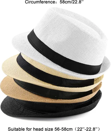 Vista 2 de FALETO Sombrero de paja de Panamá unisex de verano con ala corta, gorra de sol para playa