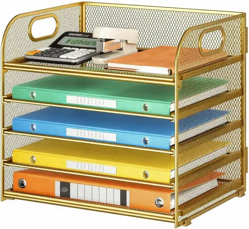 Vista 16 de Lavatino Organizador de Archivos de Escritorio de 5 Bandejas, Organizador de Bandejas de Cartas de Malla Negra con Asa, Organizador de Archivos