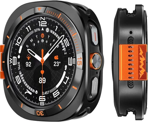 Vista 9 de Funda de metal compatible con Samsung Galaxy Watch 8 de 1.732 pulgadas, 2 en 1, con marco trasero para Galaxy Watch 8 de 1.732 in (negro/naranja)