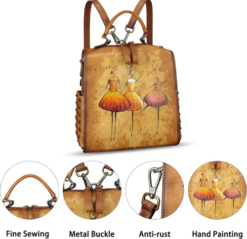 Vista 4 de Bolso cruzado de cuero genuino para mujer, bolso cruzado pintado a mano, bolso cruzado con asa superior, mochila convertible hecha a mano