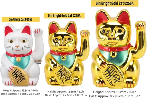 Vista 5 de Lucky Fortune Cat, gato de la suerte japonés con brazo agitado, figura de gato de buena suerte de Feng Shui, funciona con pilas, adorno