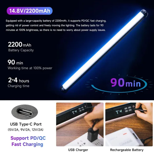 Vista 4 de VILTROX Paquete de 2 varitas de luz RGB grandes K60 con 2 mini trípode para fotografía