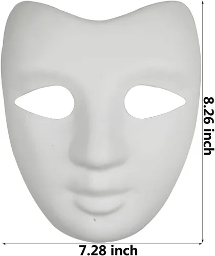 Vista 2 de 12 máscaras de papel maché de papel blanco, máscaras de cara completa, máscara pintable en blanco, disfraz para Mardi Gras, cosplay, baile