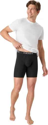 Vista 6 de Hanes Ropa Interior para Hombres, Calzoncillos Tipo Bóxer de Algodón Elástico para Hombres, Absorbe la Humedad, Paquete Múltiple Negro