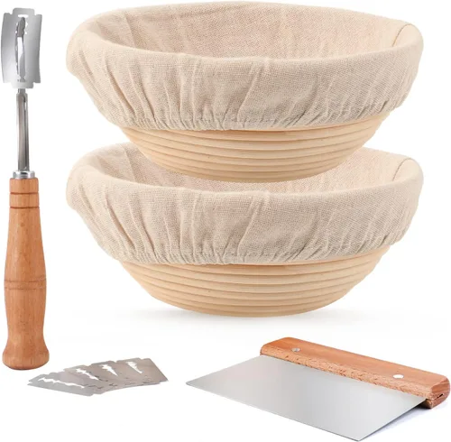 Vista 10 de DOYOLLA Juego de cestas a prueba de pan, kit de inicio de masa madre, herramientas para hacer pan Banneton con eslinga de pan de silicona