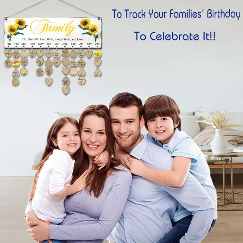 Vista 5 de Regalos de cumpleaños de Navidad para mamá de parte de hija e hijo, tablero de calendario de recordatorio de cumpleaños familiar de madera, placa