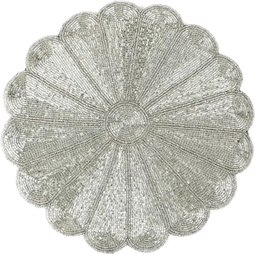 Vista 42 de Manteles individuales de 13 pulgadas con cuentas redondas para mesa de comedor - Manteles decorativos con cuentas de vidrio y respaldo de algodón