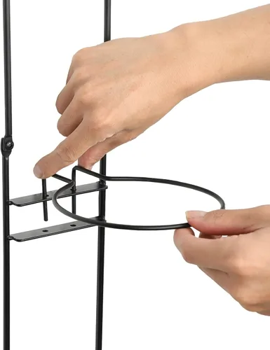 Vista 6 de MyGift Moderno estante de almacenamiento de pelotas deportivas de metal negro, pelota medicinal, baloncesto, pelota de fútbol, voleibol