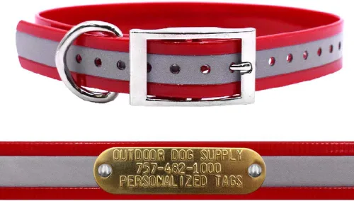 Vista 6 de Outdoor Dog Supply Collar de perro con anillo en D impermeable reflectante resistente de 1 pulgada para perros medianos y grandes con placa