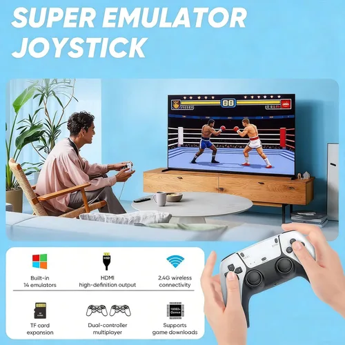 Vista 7 de Retro Wireless Gaming Console 2025 New Edition Built-in 128GB storage Features 23 emulators supporting 20,000+ games Includes dual 2.4GHz wireless