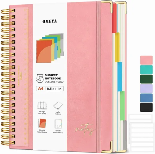 Vista 9 de Cuaderno espiral de cuero con 5 temas: cuaderno de tapa dura con rayas Verde