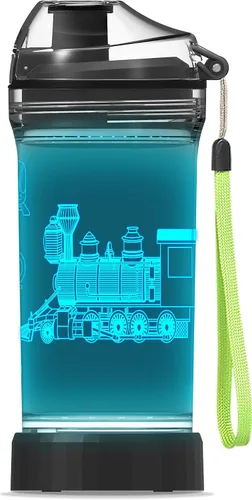 Vista 10 de YuanDian Botella de agua para niños con luz LED 3D - 14 onzas Tritan libre de BPA ecológica - 7 colores luz tazas de bebida geniales, regalo