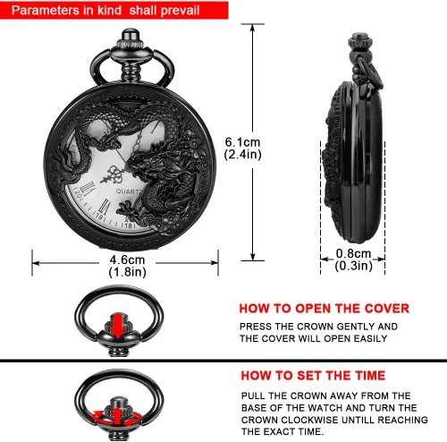 Vista 7 de Alwesam Engraved Pattern Design Quartz Pocket Watch RomanArabic Numerals for Birthdays Xmas Best Gifts