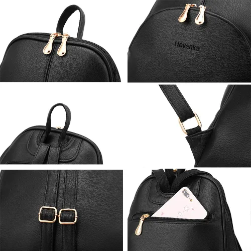 Vista 6 de Nevenka mochila informal estilo cartera de imitación cuero con cierre para mujer