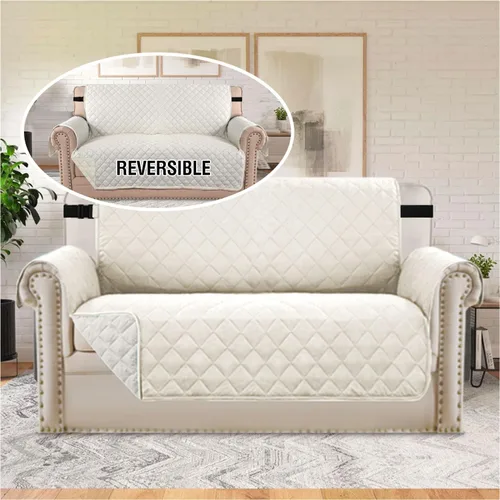 Vista 14 de H.VERSAILTEX Funda de sofá resistente al agua para sofá de 3 cojines, reversible, protector de muebles acolchado con correa elástica, funda de sofá