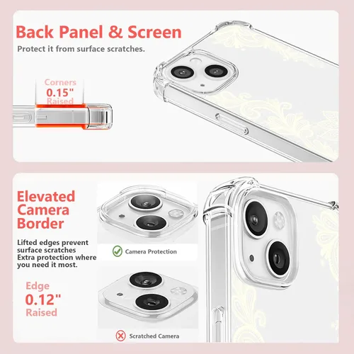 Vista 4 de Funda de cristal para iPhone 11 Pro (2019) de 5.8 pulgadas, bonita funda protectora transparente, diseño floral de encaje blanco [no amarillento]