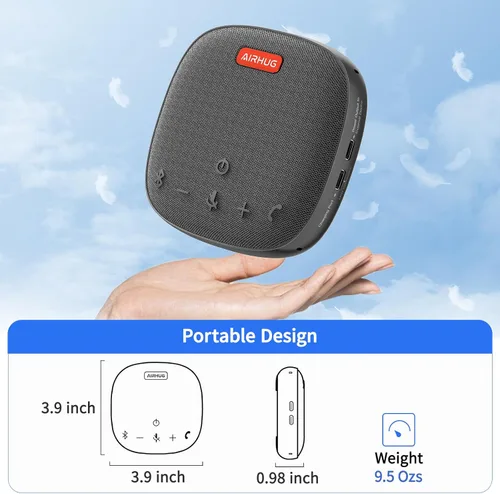 Vista 11 de AIRHUG Altavoz de conferencia y micrófono, altavoz Bluetooth con recogida de voz de 360°, reducción de ruido avanzada, USB-C Plug & Play, compatible