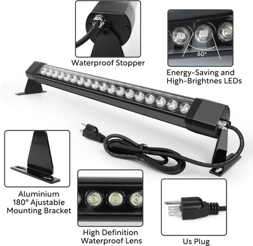 Vista 5 de HNRLOY Paquete de 2 lámparas de pared de 36 W, 4000 K, luz blanca natural para pared, 2 pies, 120 V, barra de luz LED lineal para exteriores