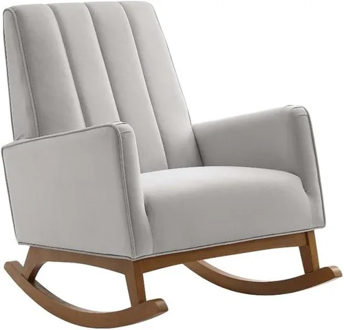 Vista 10 de Modway Sway Channel - Mecedora de terciopelo copetudo en color gris