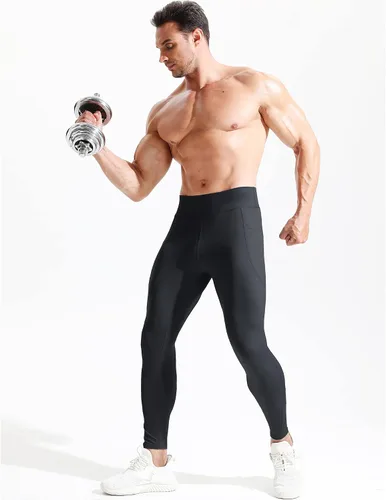 Vista 7 de NELEUS Pantalones de compresión de capa base para hombre, mallas de correr con bolsillo para teléfono