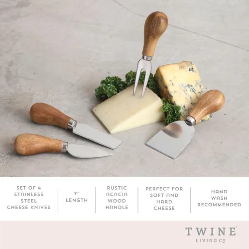 Vista 2 de Twine Cuchillos de queso gourmet – Juego de cuchillos de acero inoxidable – Herramientas de charcutería accesorios para tabla de quesos – Acero