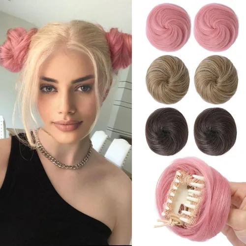 Vista 50 de REECHO Space Bun Hair Pieces, 2 piezas de mini clips de garra en moños desordenados y orejas de gato, extensiones de moño de cabello falso HB001
