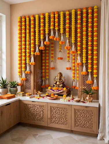 Vista 4 de 5 guirnaldas de caléndula de 5 pies de largo para decoración de hebras largas, flores artificiales de caléndula Decoración india para Pooja Boda