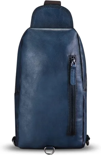 Vista 4 de FEIGITOR Bolso bandolera de cuero genuino hecho a mano retro bandolera mochila bolso pecho hombro senderismo riñonera
