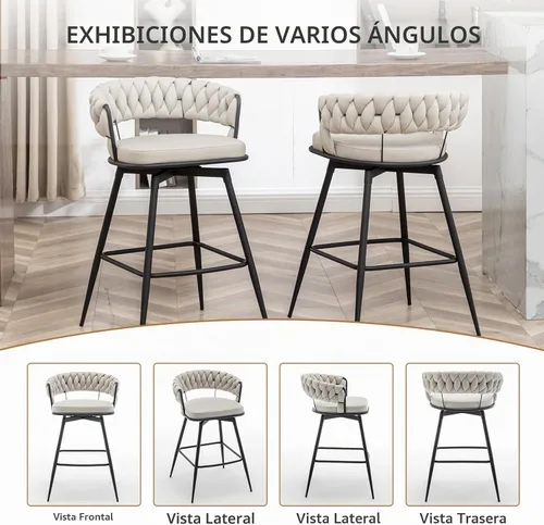 Vista 6 de Canxkun Juego de 2 taburetes de bar de altura de mostrador, sillas de bar modernas de 26 pulgadas con respaldo tejido, taburetes de bar giratorios