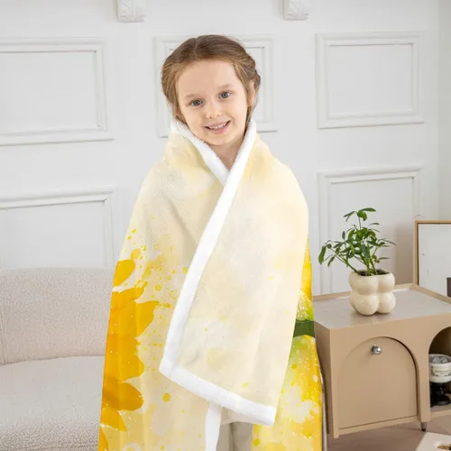 Vista 3 de Yellow Sunflowers Flannel Fleece Throw Blanket 40"x50" Country Rustic Floral Fuzzy Blanket for Sofa Couch Oil Painting All Season Bed Blankets Plush