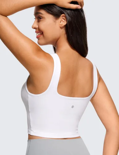 Vista 2 de CRZ YOGA Butterluxe, camiseta corta sin mangas con cuello cuadrado para mujer, brasier deportivo de línea larga con relleno para yoga