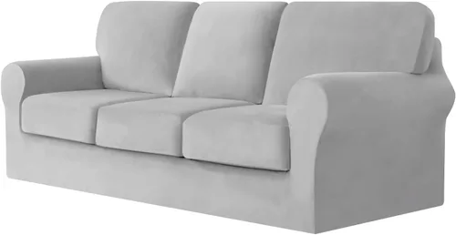 Vista 30 de UNBBRRL Fundas de sofá de 3 piezas para sofá, funda de terciopelo elástico para sillón con 1 funda de cojín de asiento y 1 funda de respaldo