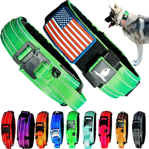 Vista 14 de Collar táctico para perros de 2 pulgadas de ancho con asa de control, ajustable para perros medianos y grandes, estilo militar con hebilla de metal