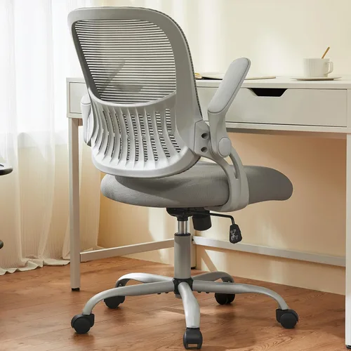 Vista 11 de Sweetcrispy Silla de escritorio para computadora de oficina, ergonómica, de malla con respaldo medio, giratoria, con ruedas, cómodo soporte lumbar